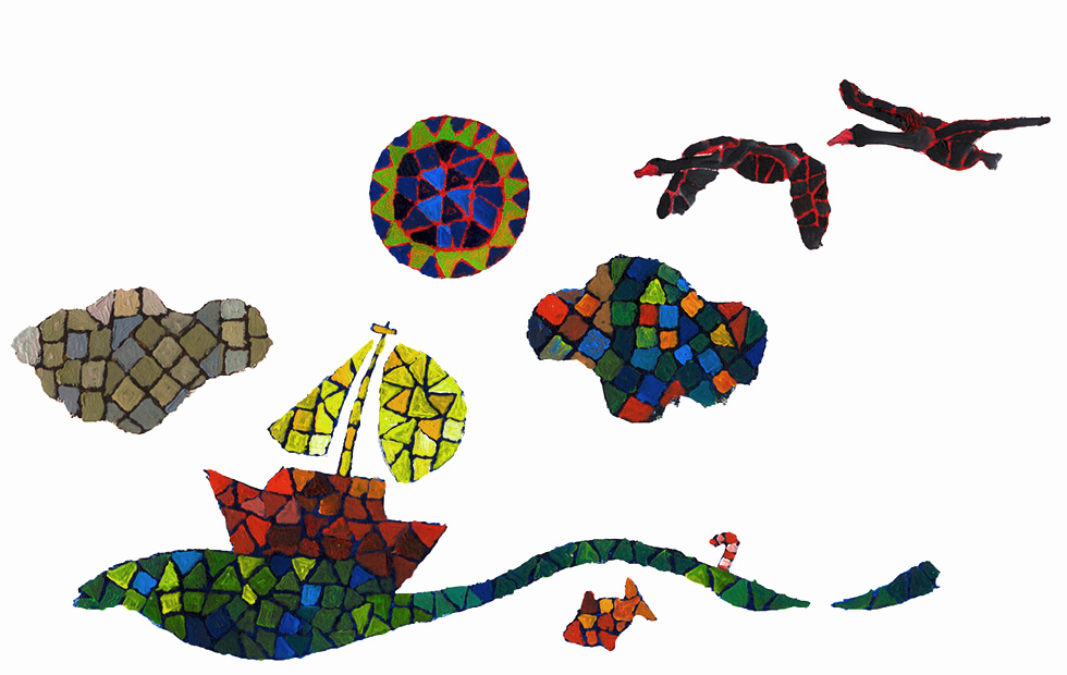 Illustration zu »As I sat on a sunny bank / I saw three ships« von Frank Walka