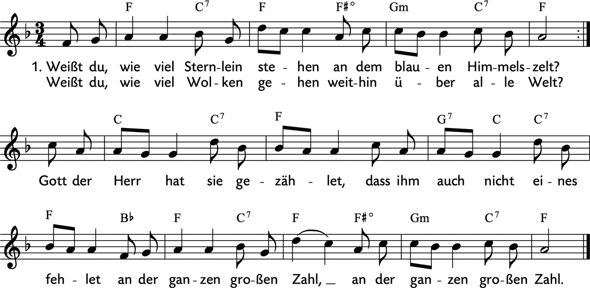 Noten 'Weißt du, wie viel Sternlein stehen'