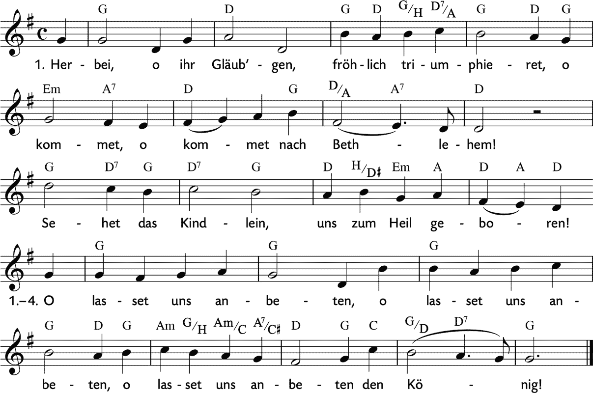 Noten 'Herbei, o ihr Gläub'gen'